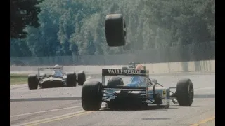 1994 F1 San Marino GP - Michele Alboreto loose a wheel that hit Ferrari mechanics