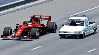 Ferrari F1 2019 vs Fiat Fiorino Monster - Drag Race