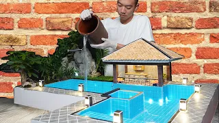 BRICKLAYING Build a mini Swimming Pool Water with mini bricks, concrete