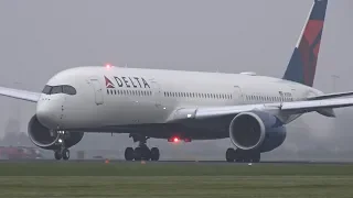 Massive Planes Roaring For Take Off At Schiphol Airport, A350, B747, B777, B767, B787