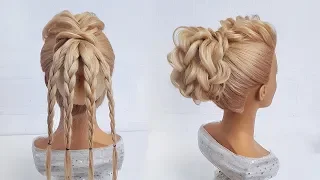 Beautiful hairstyles step by step. Wedding hairstyle. Bunch of braids