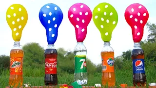 Experiment : Mentos vs Coca Cola, Pepsi, Fanta, 7Up, Mirinda & Balloons