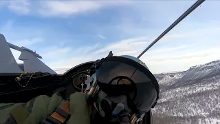 Low level flying Gripen during exercise Cold Response 2022