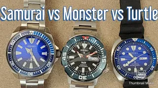 Seiko Turtle SRPC91 vs Samurai SRPC93 vs Monster SPRE27