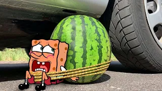 Help ! Car Crushing Spongebob vs Watermelon 🚓 Crushing Crunchy & Soft Things by Car - Woa Doodles