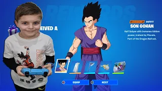 After School Surprising My 9 Year Old Kid Gifting Him ALL The NEW Fortnite Dragon Ball z Cosmetics