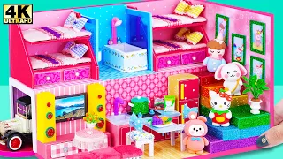 Build Two Floor Cute Pink House Have 2 Bedroom with 2 Bunk Bed for 4 Characters ❤️ Cardboard House