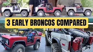 3 Axial SCX10 III Early Ford Bronco rc crawlers - modded and compared