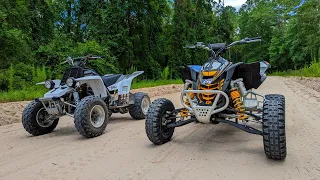 Longest WOT on YouTube!! Stock CanAm DS450X MX vs Stock Yamaha Banshee 350