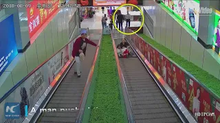 Heroic moment! Passerby saves girl stuck in escalator in NW China