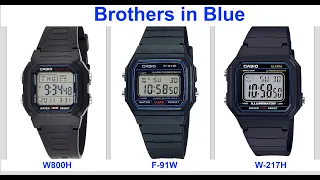 Casio W217H vs W800H vs F-91W - Brothers in Blue