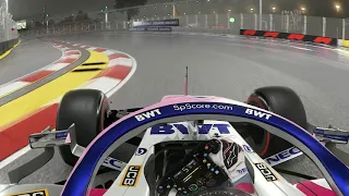 F1 2019 Racing Point onboard in Singapore wet reflection track mod