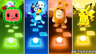 Cocomelon vs Bluey Bingo Cartoon vs Yellow Bubbles Oddbods vs Pika Pika Pikachu | Tiles Hop