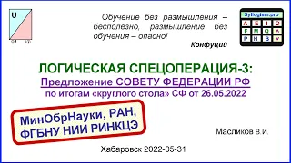 07-11. ЛОГИЧЕСКАЯ СПЕЦОПЕРАЦИЯ-3: Предложение СОВЕТУ ФЕДЕРАЦИИ РФ («круглый стол» СФ от 26.05.2022)