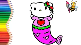 Hello Kitty Mermaid Drawing, Painting and Coloring for Kids | How to Draw a Cute Mermaid Hello Kitty