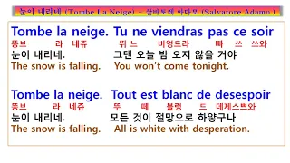 눈이 내리네 (샹숑) Tombe La Neige  가사 해석,  Salvatore Adamo 살바토레 아다모, 팝송 노래방, 팝송풀이 노래방, 팝송 영어공부, 팝송한글발음,샹숑