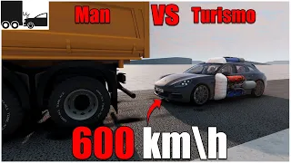 Porsche Panamera Turismo VS Man 600 kmh (66)| beamng drive crashes