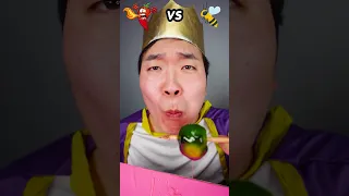 Spicy Sauce vs Honey sauce Emoji food Challenge | Rainbow rice cake Mukbang Funny Video #shorts