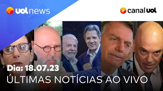 Ataque a Moraes; Bolsonaro e dados de seguidores, fala de Haddad; Lula e centrão: notícias ao vivo