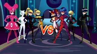 Ladynoir, Cat Noir, Ladybug y Rena Rouge vs Reflekdoll, Cat Blanc, Antibug y Queen Bee