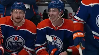 Ryan Nugent-Hopkins of the Edmonton Oilers scores first playoff goal against Golden Knights-Game 4