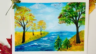 Простой осенний пейзаж для детей • Autumn landscape | Easy painting for kids