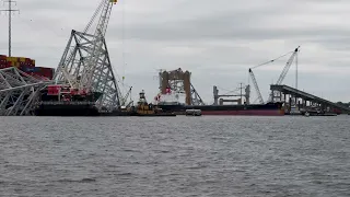 Ship passes through temporary 35’ deep channel at site of Key Bridge collapse