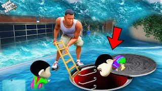 GTA 5 : Franklin Escape Tsunami And Hide In Secret Bunker With Shinchan In GTA 5 ! (GTA 5 Mods)