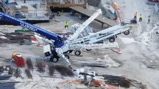 Concrete Pump flips over, looks like a bad set up