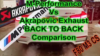 BMW F80 M3cs M performance vs Akrapovic titanium exhaust comparison