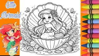 Coloring pretty Little Mermaid/very easy and simple way for kids/coloring page/coloring book