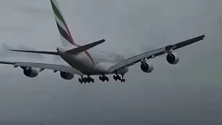 Emirates Airbus A380 EK039 landing at Birmingham