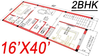 16x40 House Plans | 2BHK | 640 square feet house plans | 16x40 House Design | 16 by 40 Ka Naksha