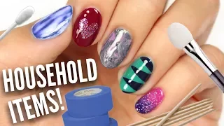 5 Easy Nail Art Designs Using HOUSEHOLD Items!