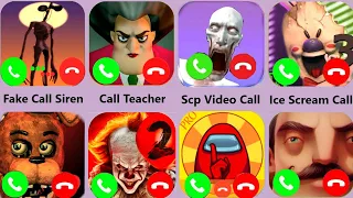 Siren Head Chat,Among Us Fake Call,Ice Scream Video Call,Scary Teacher Fake,SCP Call