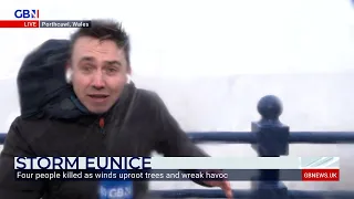 GB News reporter SOAKED by crashing waves in Wales as Storm Eunice continues to cause chaos