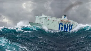 The ship faces the extreme stormy sea from Tanger and Sète