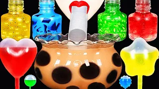 ASMR RAINBOW DRINKS *VAMPIRE BOBA GIANT BUBBLE TEA, CANDY, EDIBLE FROG EGGS, BIRD GLASS 신기한 물 먹방