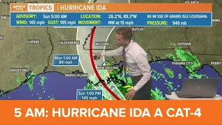 5 AM: Hurricane Ida top winds now 145, gusts 165