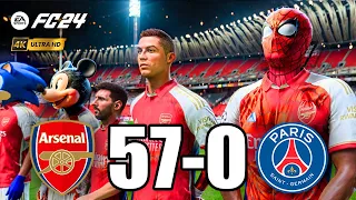 FIFA 24 - RONALDO, MESSI, SPIDER MAN ALL STARS PLAYS TOGETHER | ARSENAL 57-0 PSG