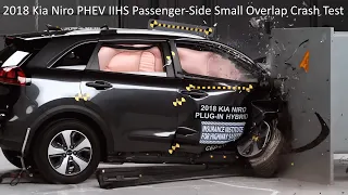 2018-2022 KIA Niro Plug-In Hybrid IIHS Passenger-Side Small Overlap Crash Test (Extra Angles)