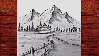 Karakalem Manzara Resmi Çizimi Yapmak - Kolay Karakalem Çizimleri - How to draw a Landscape Easy