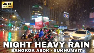 [4K] Walking in the Heavy Rain in Bangkok Asok Sukhumvit