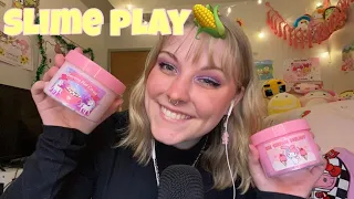 ASMR Satisfying Slime Playing and Sounds!! Stretching, poking, trigger words, and bubble wrap 💗✨☁️