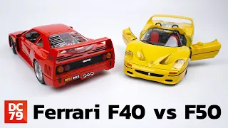 Ferrari F40 vs Ferrari F50. Diecast cars 1/18 Bburago, show detail & play.