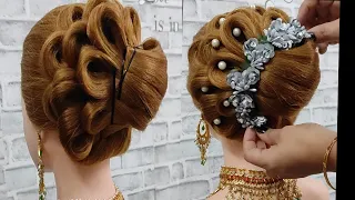 semi circle peacock feathers hairstyle. ll peacock bun hairstyle || wedding bun hairstyle❤