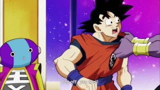 Beerus throws Goku for disrespecting Zeno-sama!