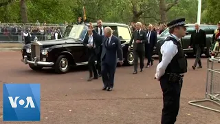 King Charles Greets Crowds Outside Buckingham Palace