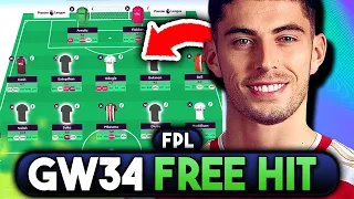 MY FINAL FPL GAMEWEEK 34 FREE HIT DRAFT | RANK 3K | Fantasy Premier League Tips 2023/24