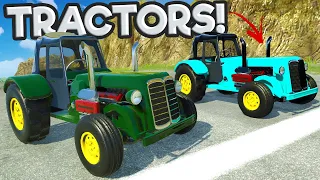 Driving Weird SUPERPOWERED Tractors Down a Mountain in BeamNG Drive Mods!